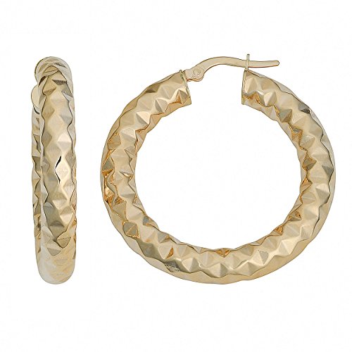 【中古】【未使用・未開封品】14?K黄色ゴールド5?x 25?mmダイヤモンドカットラウンドフープイヤリング