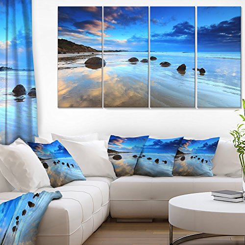 【中古】【未使用 未開封品】DesignArt Moeraki Boulders under cloudy sky Seashore写真キャンバスプリント