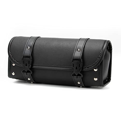【中古】【未使用・未開封品】オートバイバッグ、レザーシェル付きサドルバッグ、ブラックハンドルバーバッグ