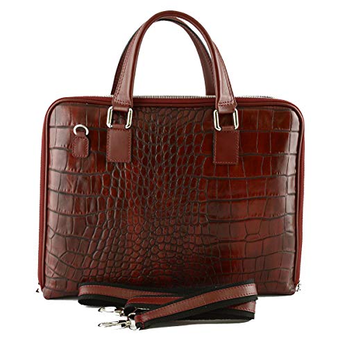 【中古】【未使用 未開封品】Made In Italy Genuine Leather Woman Briefcase Crocodile Printed Color Red - Business Bag