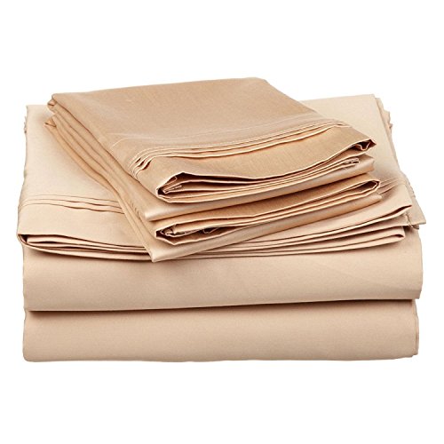 LaxLinen 600スレッドカウントフラットシート(シート) Top with 2pillowケース California King ベージュ