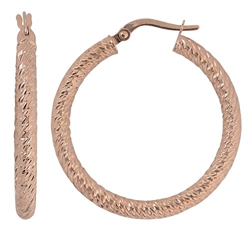 Rhodolite - 【中古】【未使用・未開封品】14?Kゴールド3?x 25?mmダイヤモンドカットラウンドフープイヤリング(ホワイトゴールドまたはローズゴールド)
