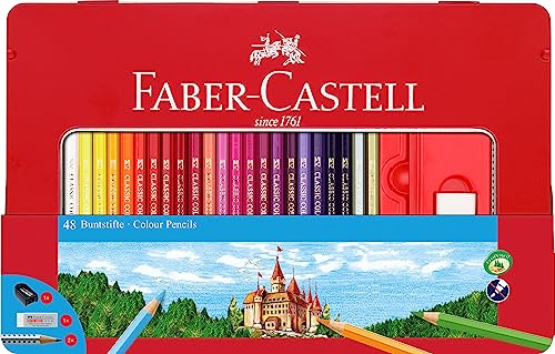 【中古】【未使用 未開封品】(48 Count) - Faber Castell Classic Coloured Pencils Tin Set, 48 Vibrant Colours In Sturdy Metal Case - Premium Children 039 s Art Products