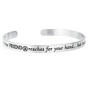 【中古】【未使用・未開封品】(Silver Tone) - Qina C. A True Friend Reaches For Your Hand But Touches Your Heart Adjustable Cuff Bracelet Wristband Bangle