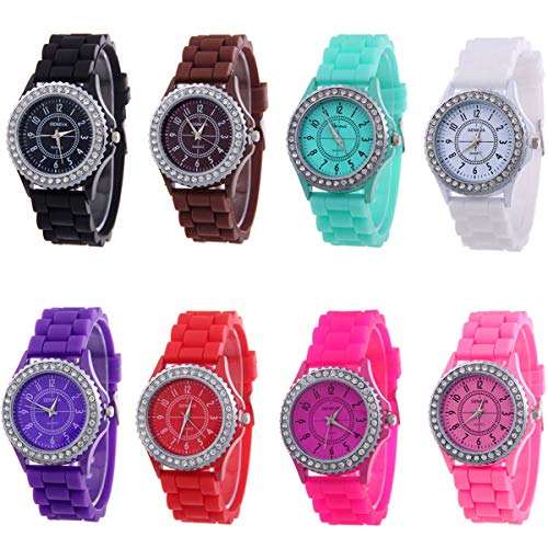 【中古】【未使用・未開封品】CdyBoxレディース卸売WatchesパックシリコンバンドLady Girlラインストーン腕時計 8パック 