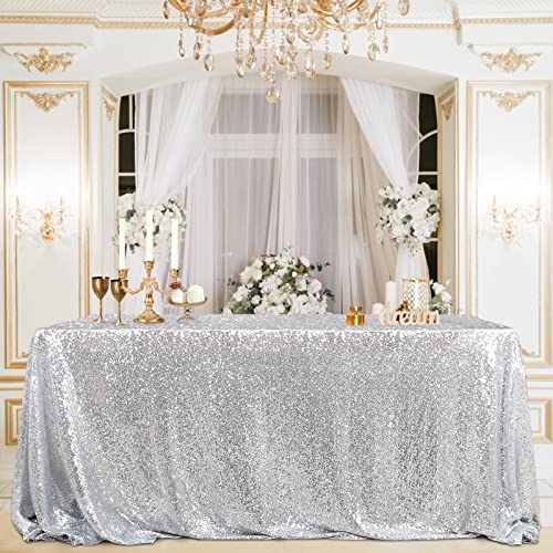 【中古】【未使用 未開封品】B-COOL 60 X102 rectangle Silver sequin tablecloth uniquely ceremony shimmer tablecloth
