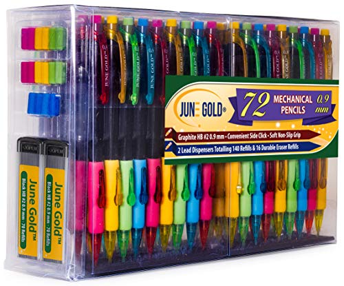 【中古】【未使用 未開封品】(0.9 mm) - June Gold 72 Mechanical Pencils, 0.9 mm HB 2 Lead, 2 Lead Dispensers/w 160 Refills 16 Refill Erasers, Break Resistant, Con