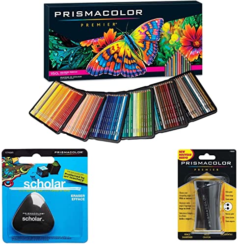 【中古】【未使用 未開封品】Premier Prismacolor Coloured Pencils Box of 150 Assorted Colours, Triangular Scholar Pencil Eraser and Premier Pencil Sharpener