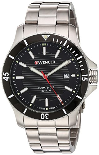 yÁzygpEJizWengerY0641.102?Sea Force 3h Analog Display Swiss Quartz Black Watch Black Dial, Stainless Bracelet