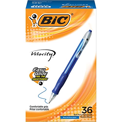 yÁzygpEJiz(Blue) - BIC Velocity Retractable Ball Pen, Medium Point (1.0mm), Blue, 36-Count
