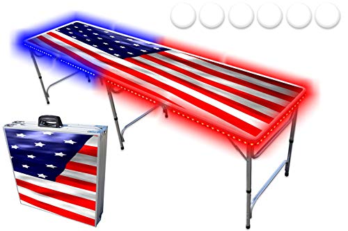 【中古】【未使用 未開封品】PartyPongTables.com 8フィートビアポンテーブル オプションのカップ用の穴とLED変光ライト - テーブルデザイン11種類 (カスタマイズ可)