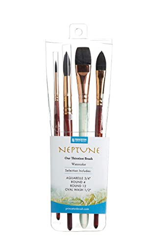 【中古】【未使用 未開封品】Princeton Artist Brush Neptune, Brushes for Watercolour Series 4750, 4 Piece Professional Set 300