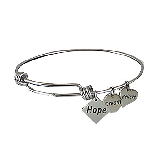 【中古】【未使用・未開封品】インスピレーションブレスレットの女性拡張可能なバングルステンレススチールHope Dream Believeチャーム