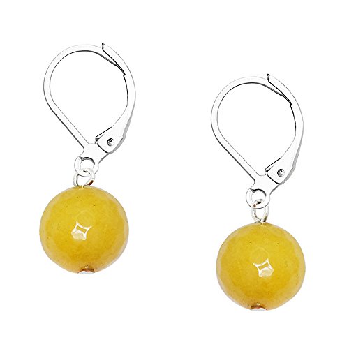 【中古】【未使用・未開封品】Falari 10?mmラウンド天然石イヤリング 高光沢ロジウム レバーバック