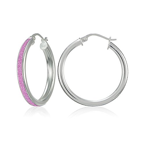 【中古】【未使用・未開封品】スターリングシルバーピンクキラキララウンドフープイヤリング、15?mm-30?mm