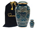 【中古】【未使用 未開封品】Caribbean Blue Cremation Urn - Handcrafted Classic Azure Urn for Ashes - Majestic Blue Funeral Urn with Beautiful Gold Etched Design -