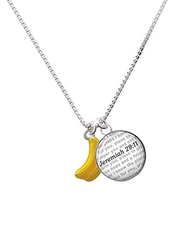 【中古】【未使用・未開封品】Silvertone 3?- D黄色エナメルBananas???Bible verse Jeremiah 29?: 11ガラスドームNecklace , 18?