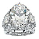 【中古】【未使用・未開封品】oval-cutホワイトキュービックジルコニアplatinum-plated 3ピースブライダルリングセット
