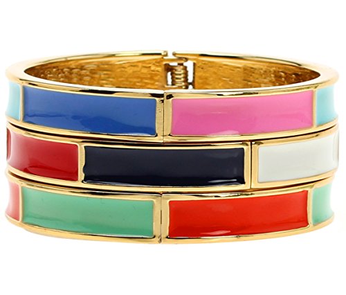 【中古】【未使用・未開封品】Lova Jewelry 3 薄型カラーブロック レッド ホワイト ブラック ゴールドトーン グラムヒンジ メタルバングルブレスレット