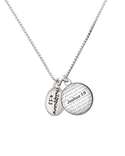 【中古】【未使用・未開封品】Silvertone Bible Verse Philippians 4?: 13???Bible verse Joshua 1?: 9ガラスドームNecklace, 18?