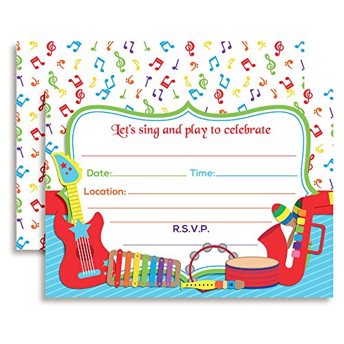 yÁzygpEJizMusical Instruments Sing and Play Themed Birthday Party Celebration Fill In Invitations set of 10