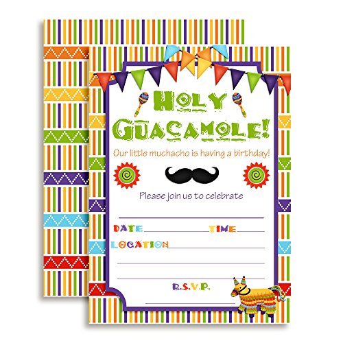 【中古】【未使用 未開封品】Fiesta Holy Guacamole Muchacho Birthday Celebration Invitations for Boys, Ten 13cm x 18cm Fill In Cards with 10 White Envelopes by Aman