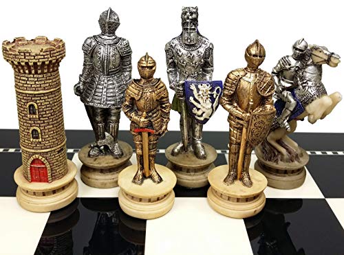 Medieval Times Crusades Gold and Silver Armored Warrior Knight Chess Men Set - NO BOARD