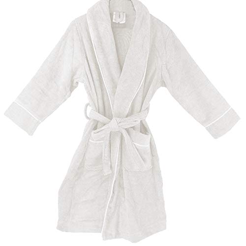 (Men L-XL, White) - Organic Bath robe. Terry style absorbent 100% Certified cotton. Pure and Elegant White - Men (L-XL)