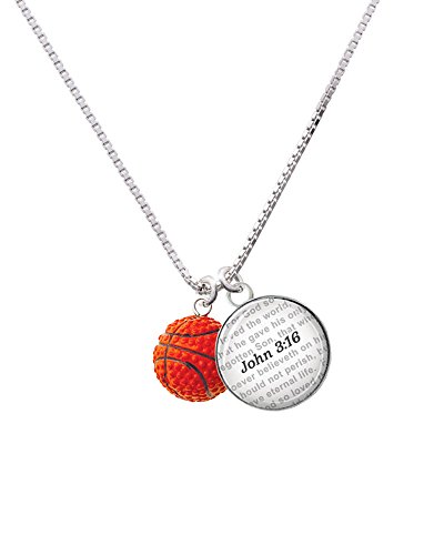 【中古】【未使用・未開封品】樹脂バスケットボール???Bible verseジョン3?: 16ガラスドームNecklace , 18?