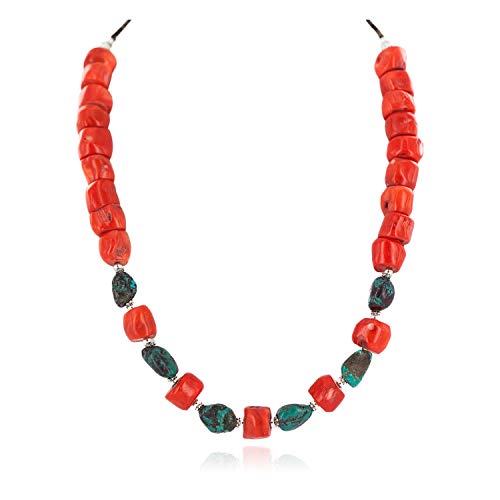 【中古】【未使用・未開封品】$ 300小売タグAuthentic Made by Charlene Little Navajoシルバー天然ターコイズコーラルネイティブアメリカンネックレス