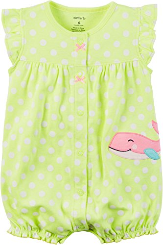 【中古】【未使用 未開封品】Carter 039 s Carters Baby Girls Snap-Up Neon Romper Whale Dot, Green, 3M