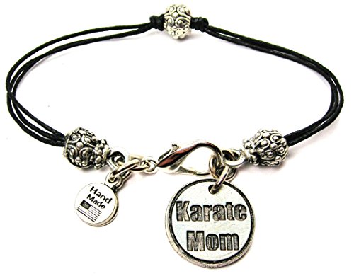 楽天AJIMURA-SHOP【中古】【未使用・未開封品】ChubbyChicoCharms Karate Mom、ピュータービーズ付きブラックワックスコットンコードブレスレット、2.5?