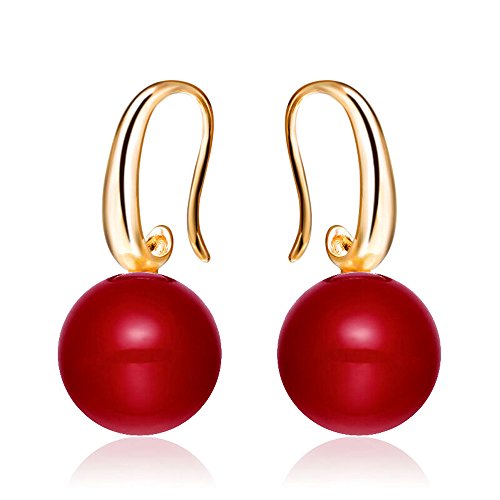 【中古】【未使用・未開封品】Merdia Charming Earrings Drop Simulated Pearl Hook Earrings 12MM Red