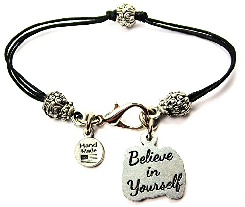 ChubbyChicoCharms Believe In Yourself、ピュータービーズブラックワックスコットンコードブレスレット、2.5?"