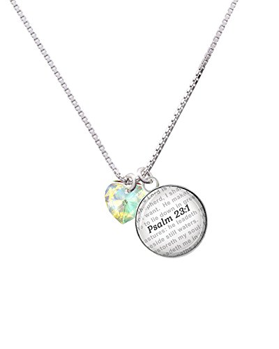 【中古】【未使用・未開封品】クリスタルハート???Bible verse Psalm 23?: 1ガラスドームNecklace, 18?