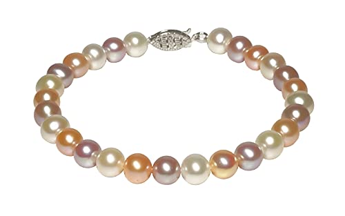 【中古】【未使用・未開封品】Orien Jewelry 6-8mm マルチカラー 淡水養殖真珠ブレスレット レディース 7.5インチ AA品質