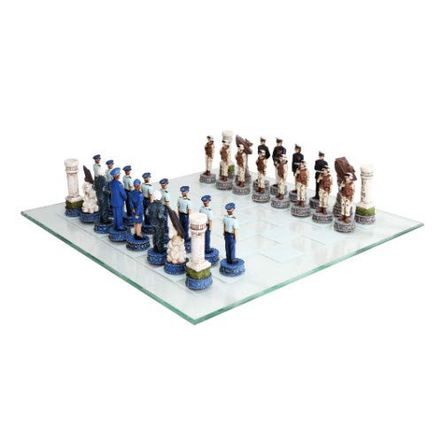 【中古】【未使用・未開封品】US Air Force vs Marines Military Chess Set Hand Painted with Glass Board