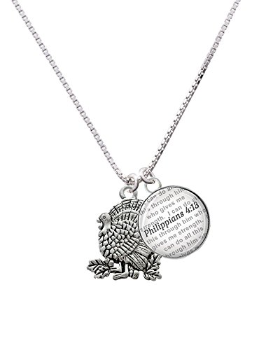 【中古】【未使用・未開封品】SilvertoneアンティークTurkey???Bible verse Philippians 4?: 13ガラスドームNecklace , 18?