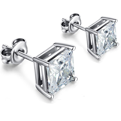 【中古】【未使用・未開封品】(5mm) - Silver Earrings, Sterling Silver Princess Cut Diamond Earrin..