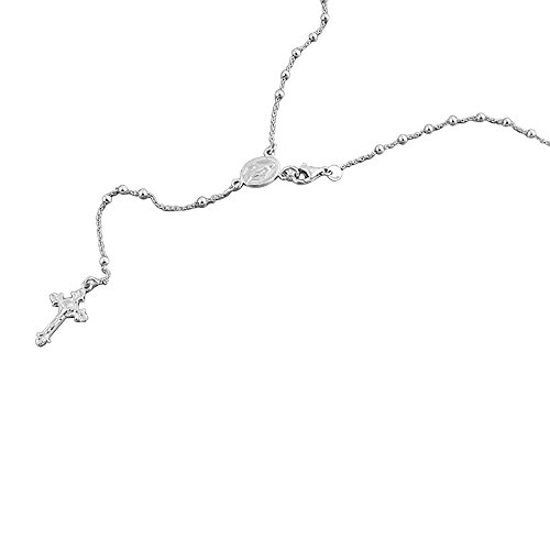 【中古】【未使用・未開封品】ロジウムメッキスターリングシルバーロザリオネックレス2.5?MMビーズイタリアクロスロザリオチェーン( 16インチ~ 24インチ)