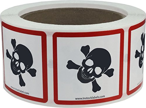 InStockLabels GHSピクトグラムラベルSkull & Crossbones 2?X 2インチ正方形500粘着ステッカー