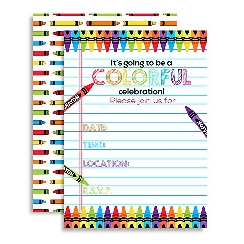 【中古】【未使用・未開封品】Colourful Rainbow Crayons themed Birthday Party Fill in Invitations, set of 10, includes envelopes