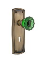 【中古】【未使用 未開封品】Nostalgic Warehouse 723971 Prairie Plate with Keyhole Double Dummy Crystal Emerald Glass Door Knob in Antique Brass