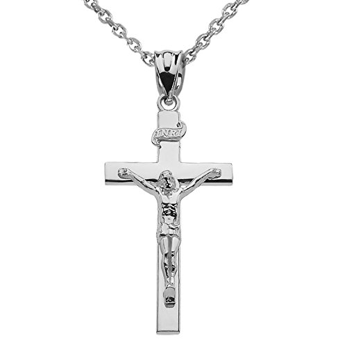 Beads - 【中古】【未使用・未開封品】ソリッド14Kホワイトゴールド リニアクロス INRI 十字架ペンダントネックレス