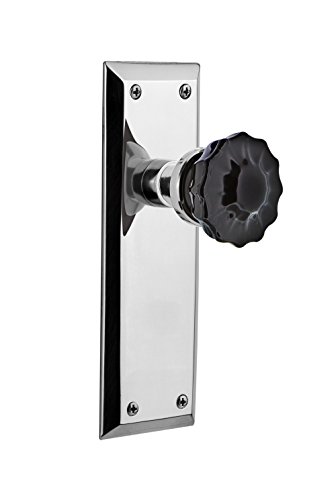 【中古】【未使用・未開封品】Nostalgic Warehouse 727081 New York Plate Double Dummy Crystal Black Glass Door Knob in Bright Chrome