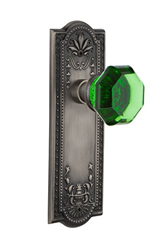 【中古】【未使用・未開封品】Nostalgic Warehouse 724612 Meadows Plate Privacy Waldorf Emerald Door Knob in Antique Pewter, 2.375