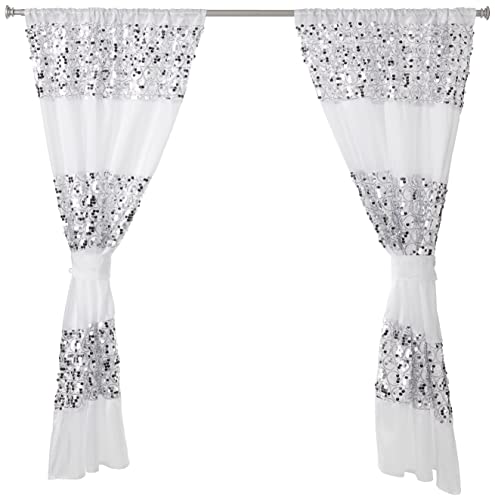 【中古】【未使用 未開封品】Popular Bath Sinatra Sequin Window Curtain with Tiebacks, White, 36x54 Inches