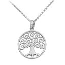 【中古】【未使用・未開封品】10?Kホワイトゴールドポリッシュ円Tree of Lifeオープンワークペンダントネックレス
