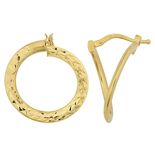 【中古】【未使用・未開封品】14?K黄色ゴールドダイヤモンドカットとハイポリッシュツイストフープイヤリング(4)