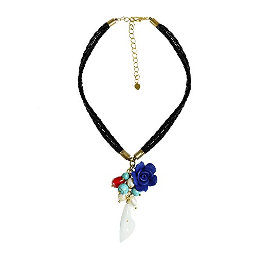 【中古】【未使用・未開封品】ブルーBlooming Rose Simulated Clear Quartz花柄ハンドメイドネックレス